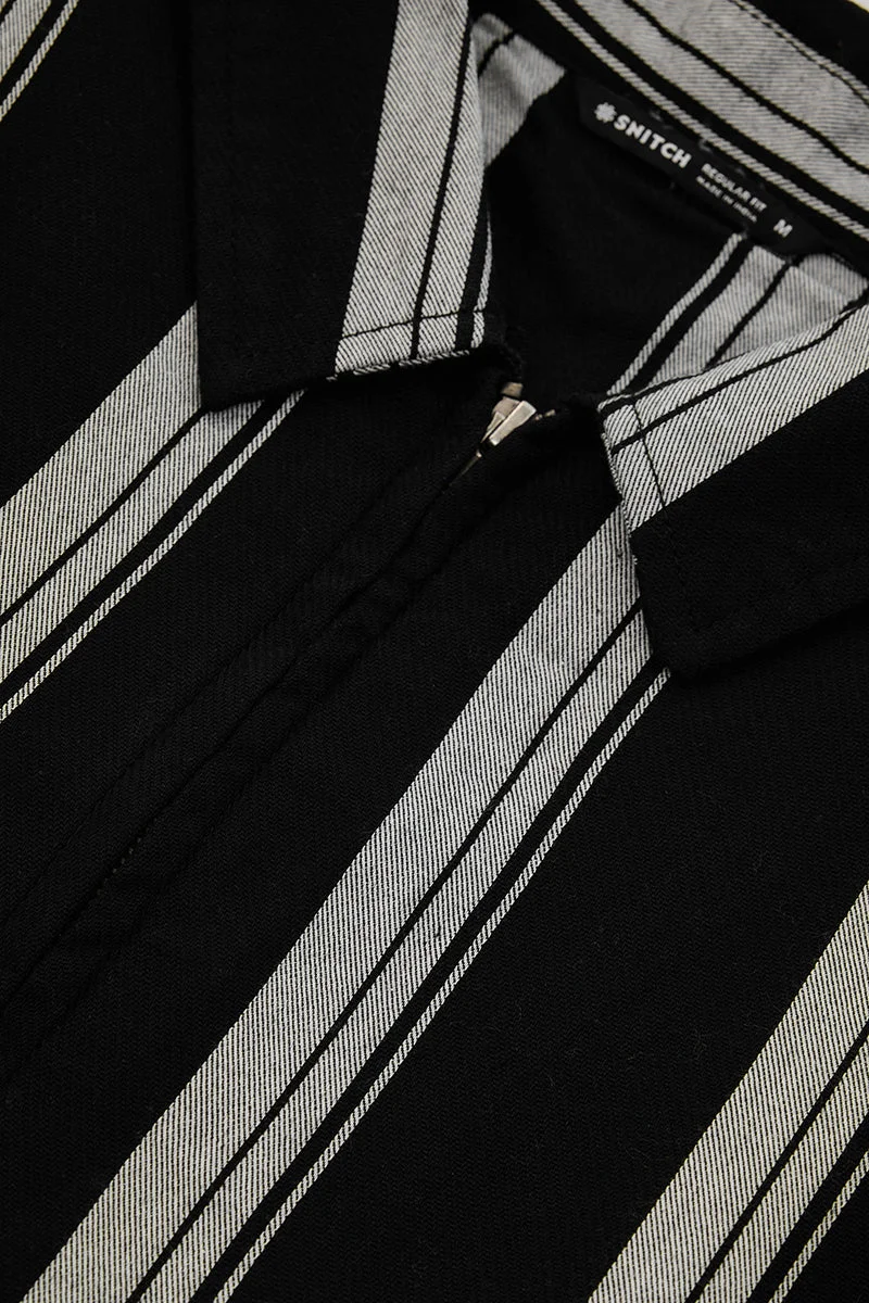 SNITCH Black Regular Fit Stripes Zipper Jacket for Men | Best Price UAE